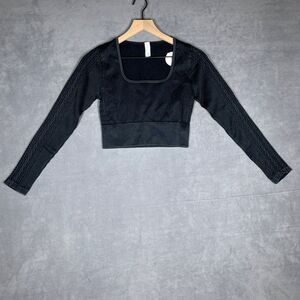 Offline by Aerie Crop‎ Top Large Black Sidewalk Seamless Ribbed Long Sleeve NWT